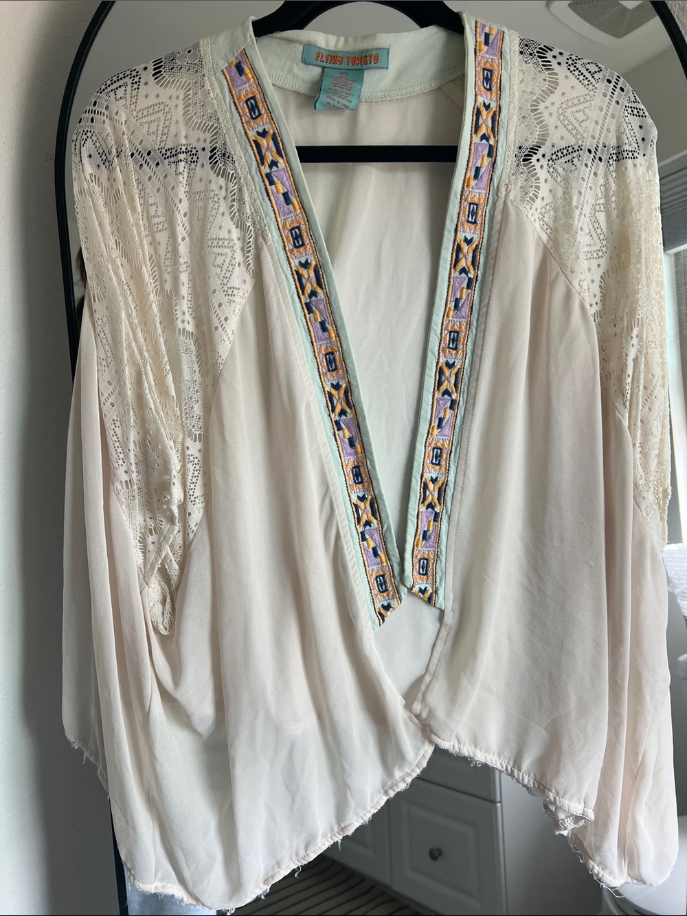 Flying Tomato Cream Tunic with Multicolor Embroidered Trim